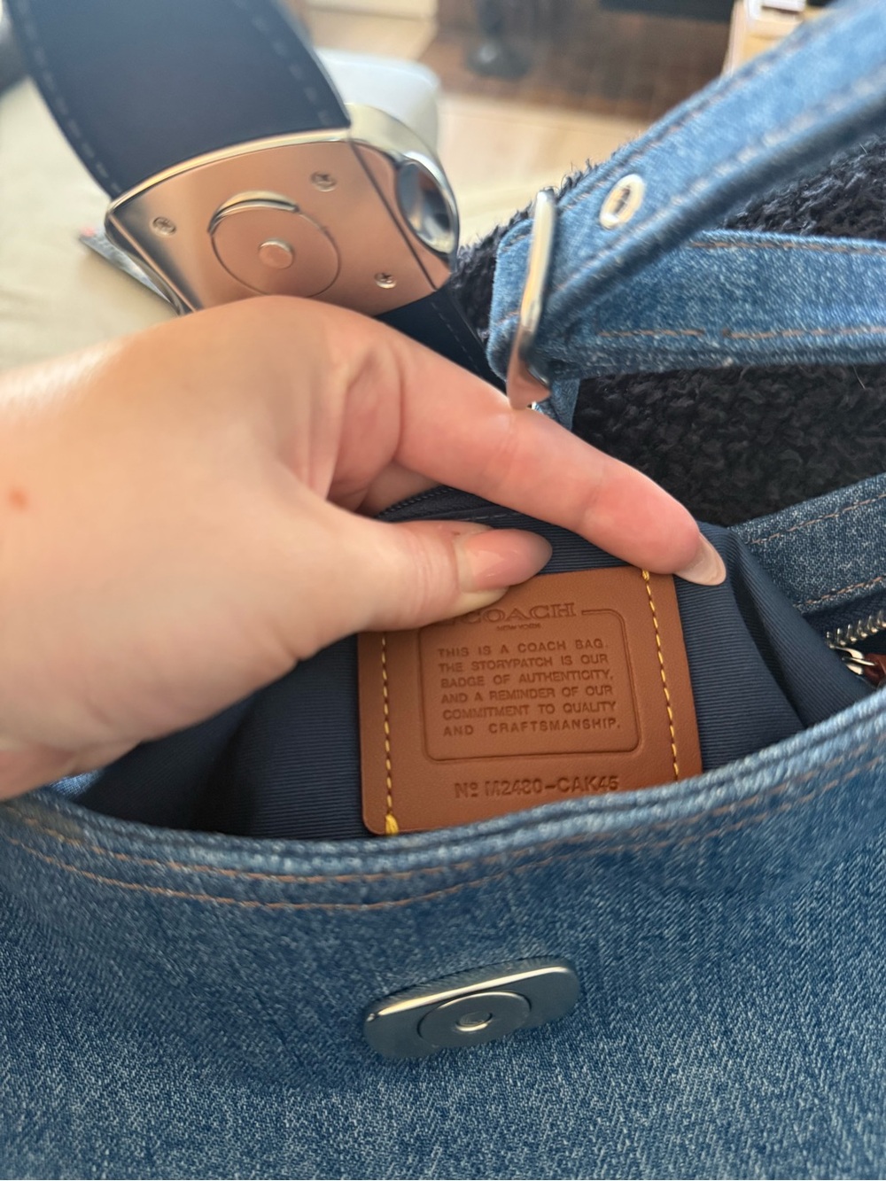 Coach Denim Shoulder Bag & Wallet with Navy Leather Trim and Silver Hardware - Picture 4 of 8